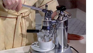 Bond operating La Pavoni Europiccola espresso machine