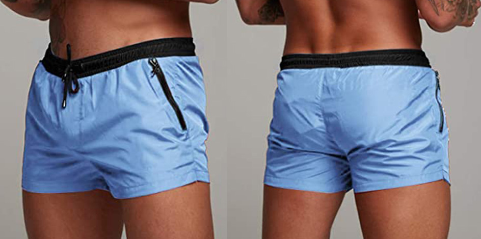 coofandy blue shorts zipper pockts drawstring