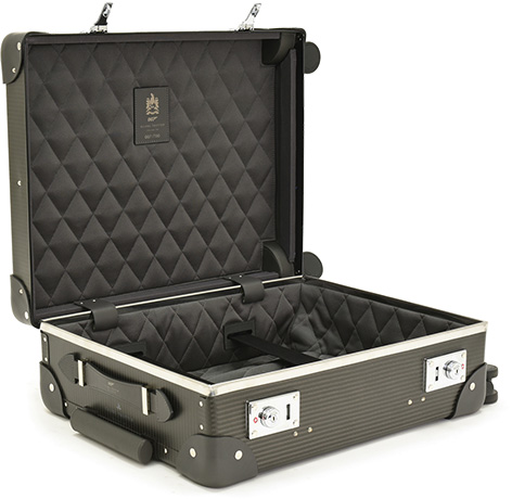 007 Limited Edition Carbon Fibre Carry-on Trolley Case with 4 wheels open