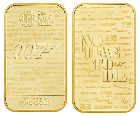 Royal Mint James Bond No Time To Die 007 Bullion Bars gold 1 ounce 2