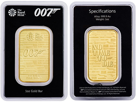 Royal Mint Fine Gold Bullion Bar 007 James Bond