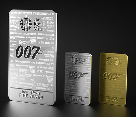 Royal Mint No Time To Die 007 Bullion Bars gold silver