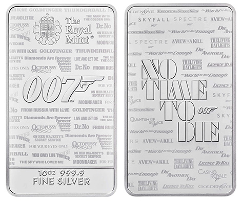 Royal Mint James Bond No Time To Die 007 Bullion Bars silver 10 ounce 2