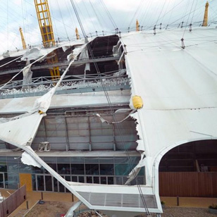 James Bond Location Millennium Dome damaged by storm Eunice