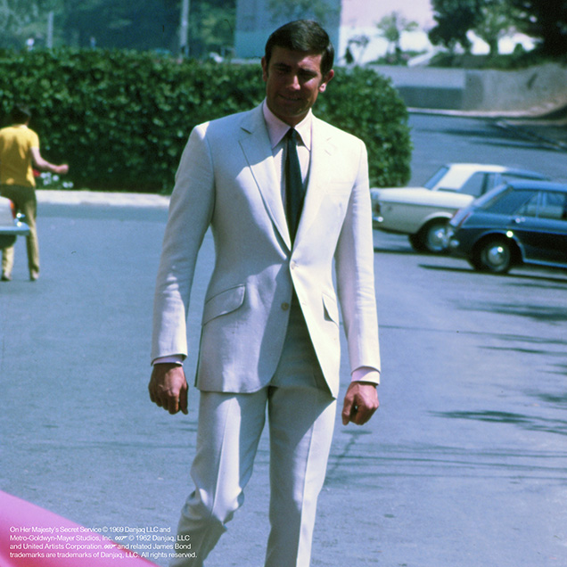 George Lazenby as James Bond in front of Hotel Palácio Estoril, Portugal, in On Her Majesty's Secret Service