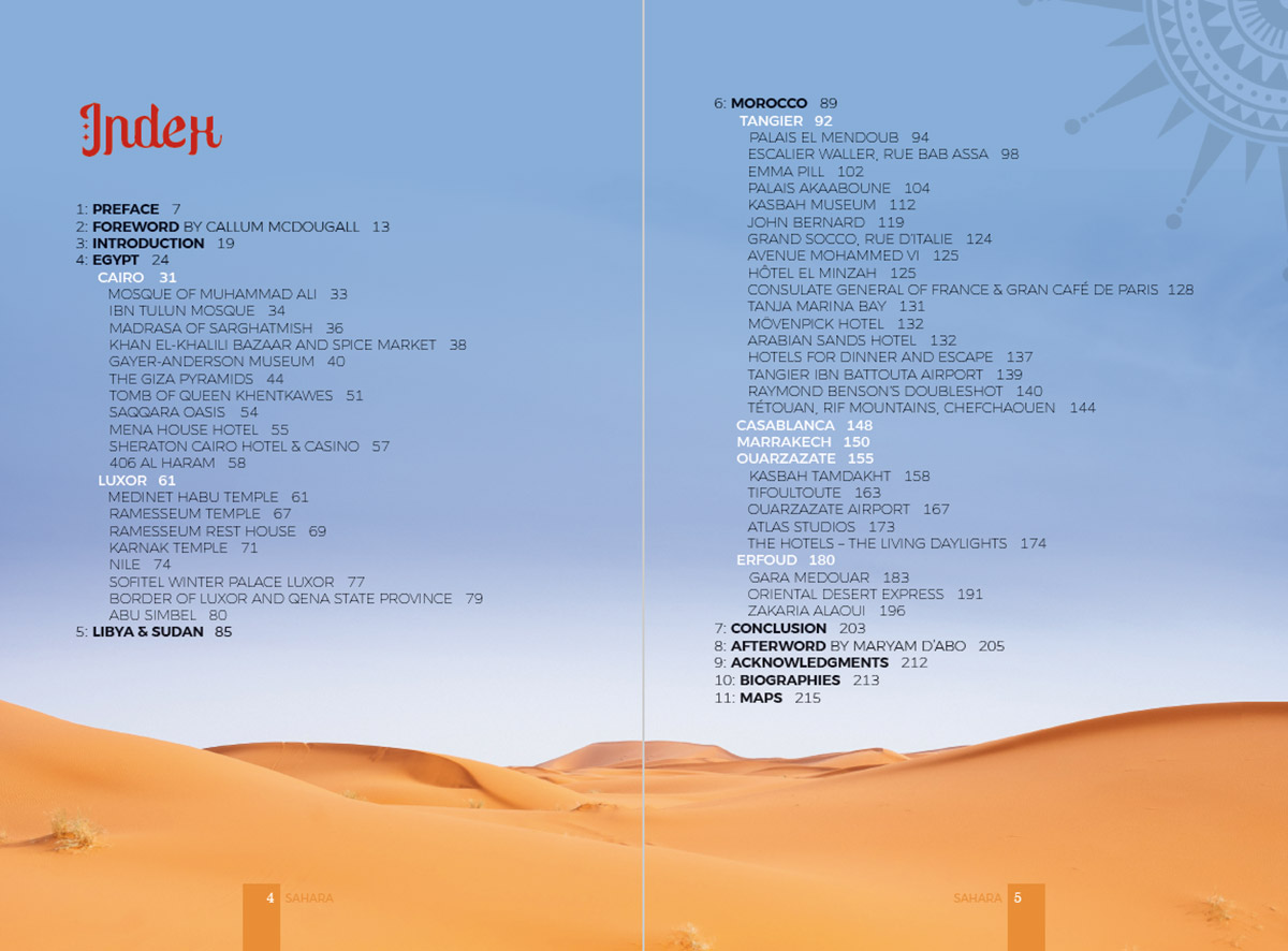 SAHARA - On The Tracks of James Bond index contents