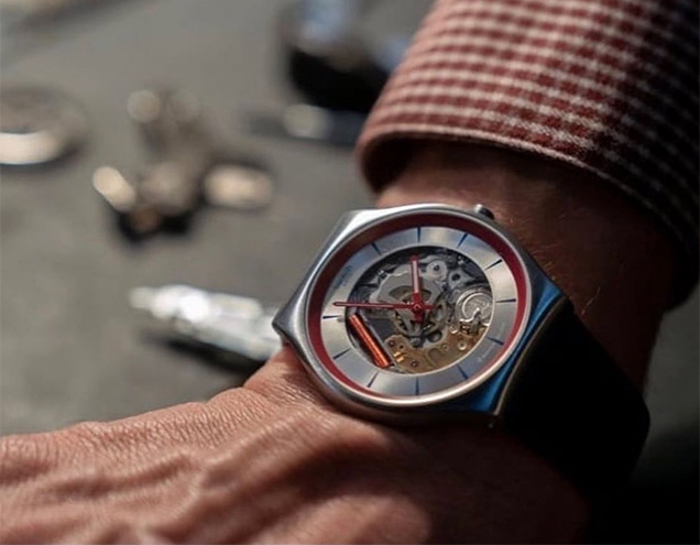 Promotional shot of the Swatch Q watch (not a screenshot from the film)